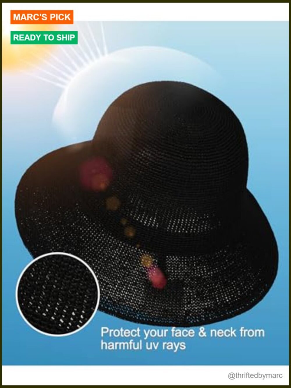 Hand Woven Straw Bucket Hat UPF 50+ Foldable Travel Sun Hat - Picture 4 of 7